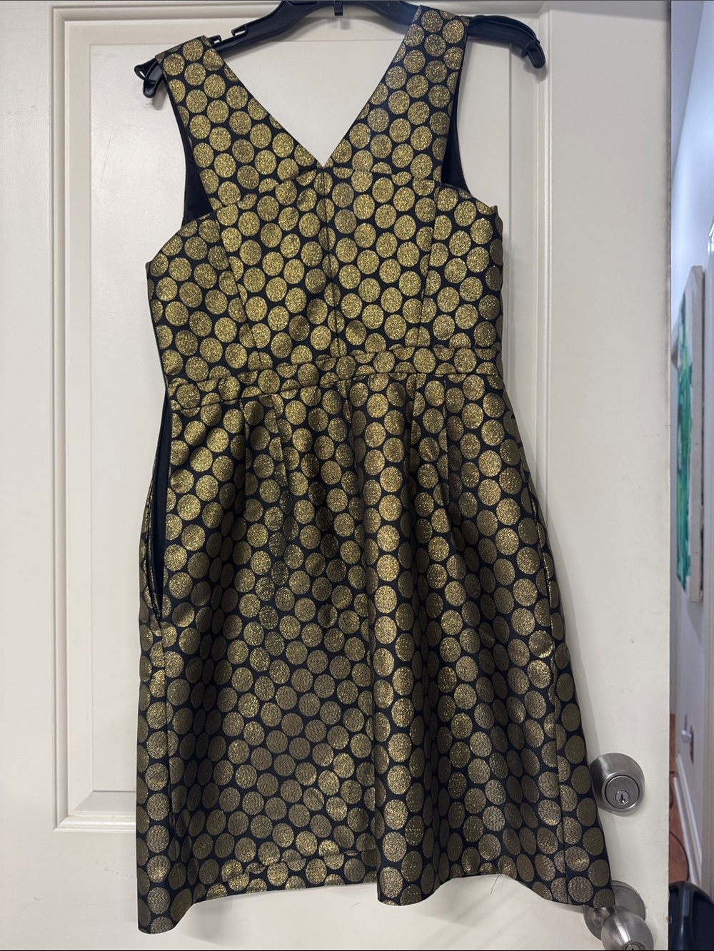 J. Crew Black & Gold Metallic Dot Midi Dress - Picture 5 of 6